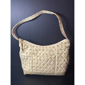 Tanya Lee Designs Quilted Shoulder Bag Palm Tree Pineapple Print Beige Green